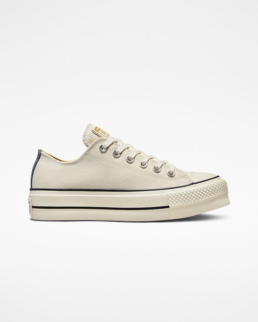 Women\'s Converse Chuck Taylor All Star Lift Denim & Canvas Low Top Platform Shoes Beige / Navy / Orange | AU 0C896C